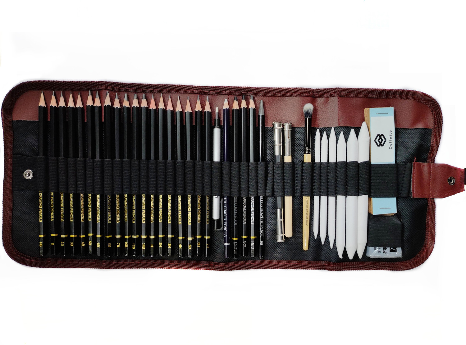 Image of Definite Artist Drawing & Sketching Graphite Pencils Mono Eraser Brush 37 Pc Complete Kit