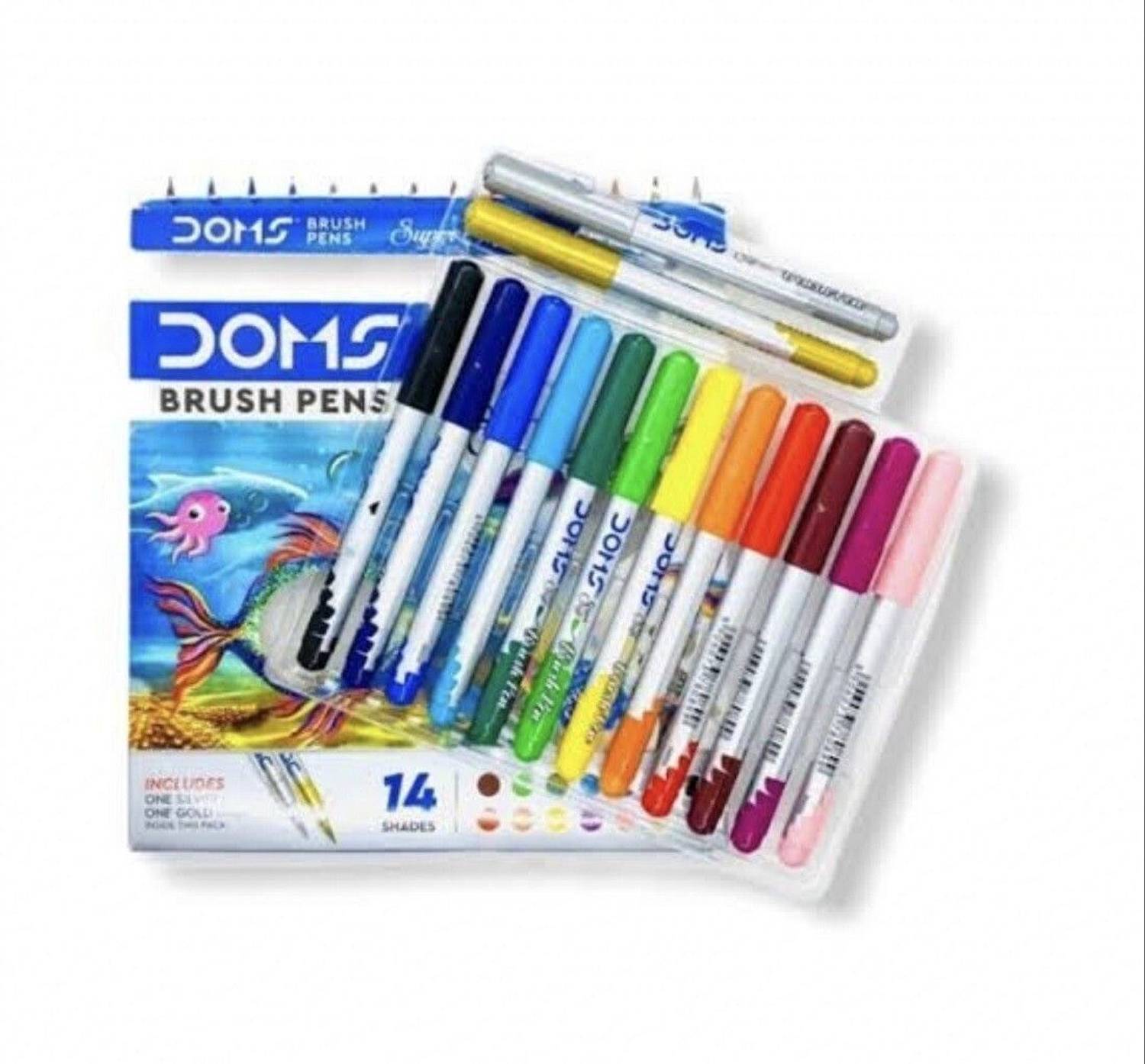 Doms Set 14 Pennarelli Brush Pens – Punta Pennello Super Morbida, Colori Brillanti e Intensi, Pennarelli Artistici per Bambini e Scuola (Astuccio 14 Brush Pens