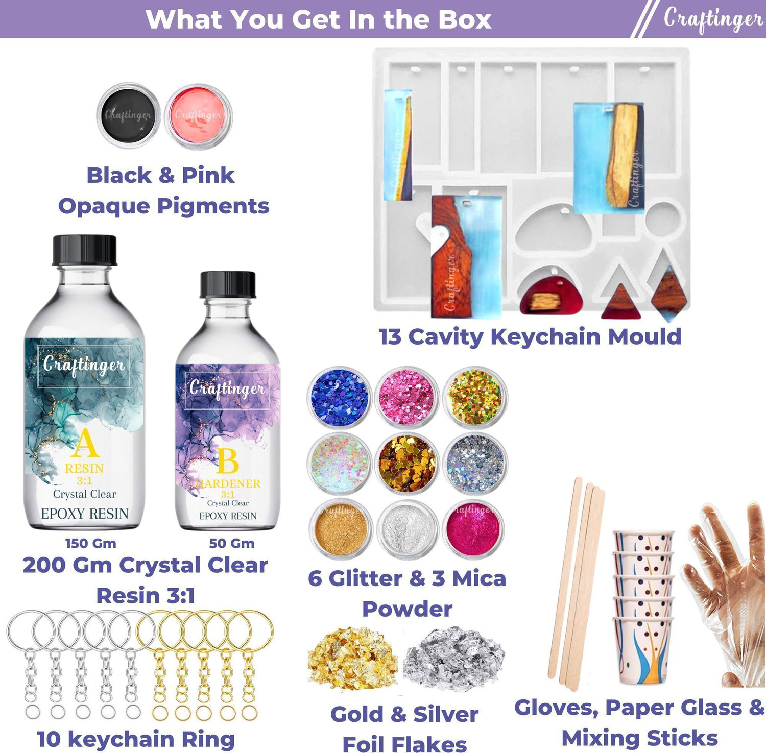 Image of Craftinger Resin Art Keychain kit With 200 Gm Resin & Mould And More