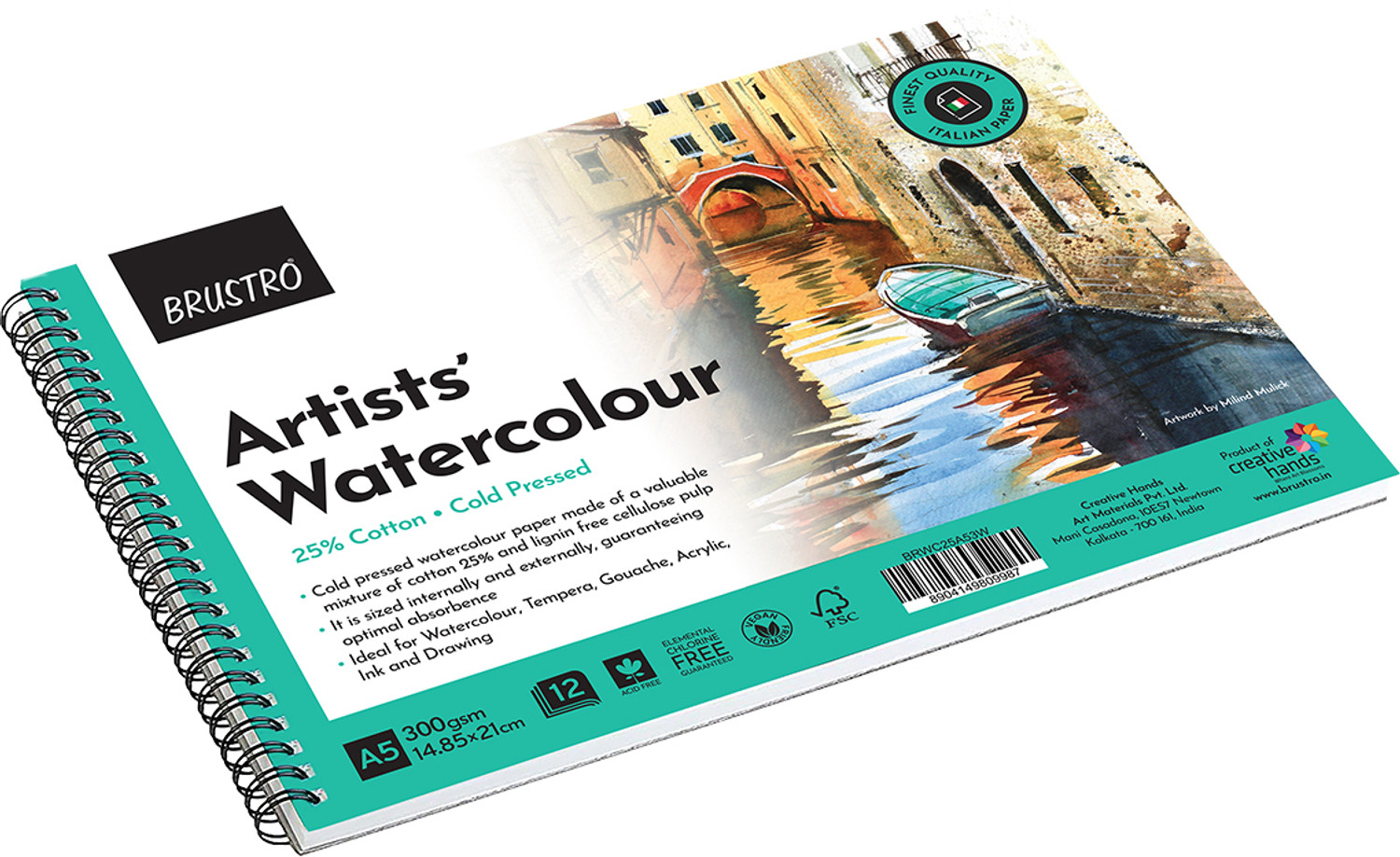 Image of BRuSTRO Artist Watercolour Tubes Set of 12x12ml WIth VelveTouch Brush and Wiro Bound Pad