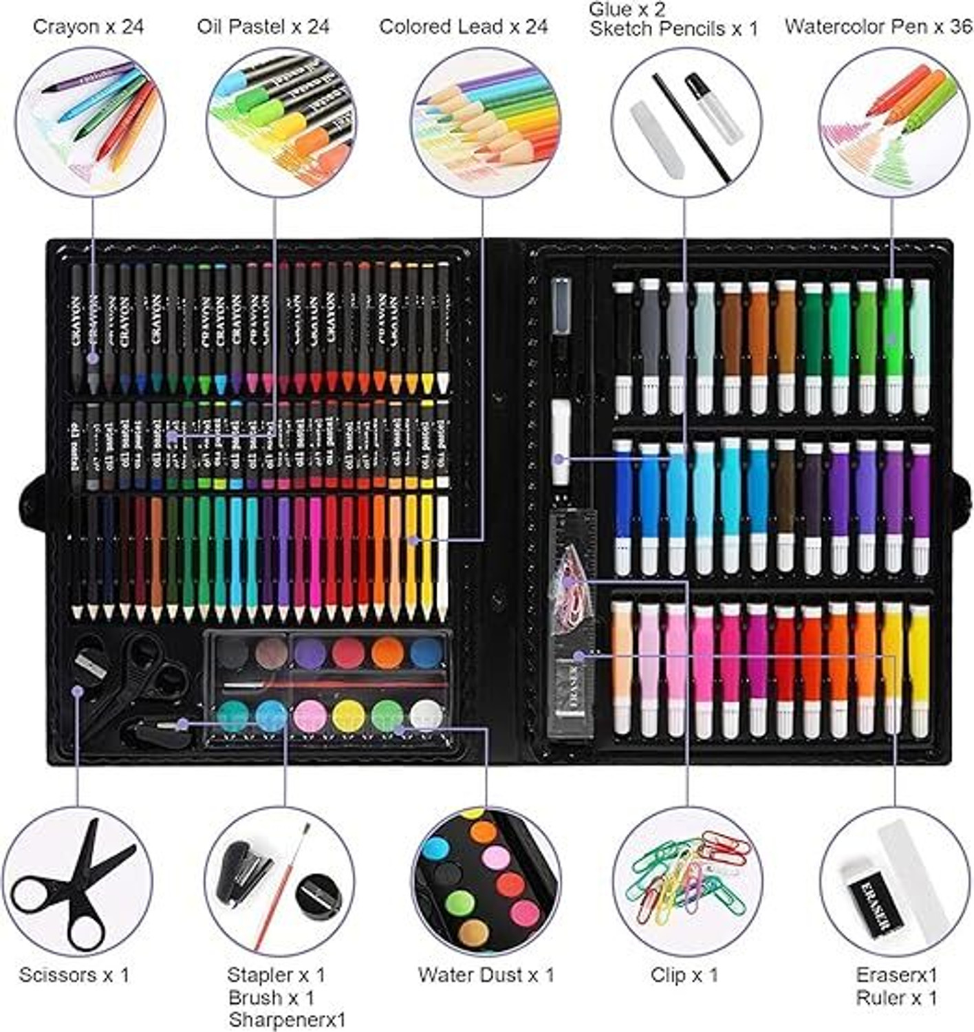 Image of Galora Enterprise 150 Piece of Art and Craft Set for Drawing and Painting with Marker, Brush, Case