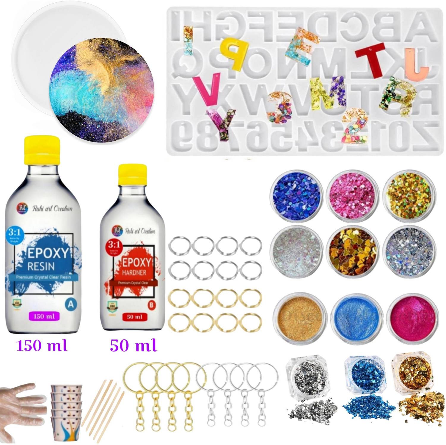 art kit Art Set Diy Alphabet And Free Round Mould 3:1 Ultra Resin 200 Gm