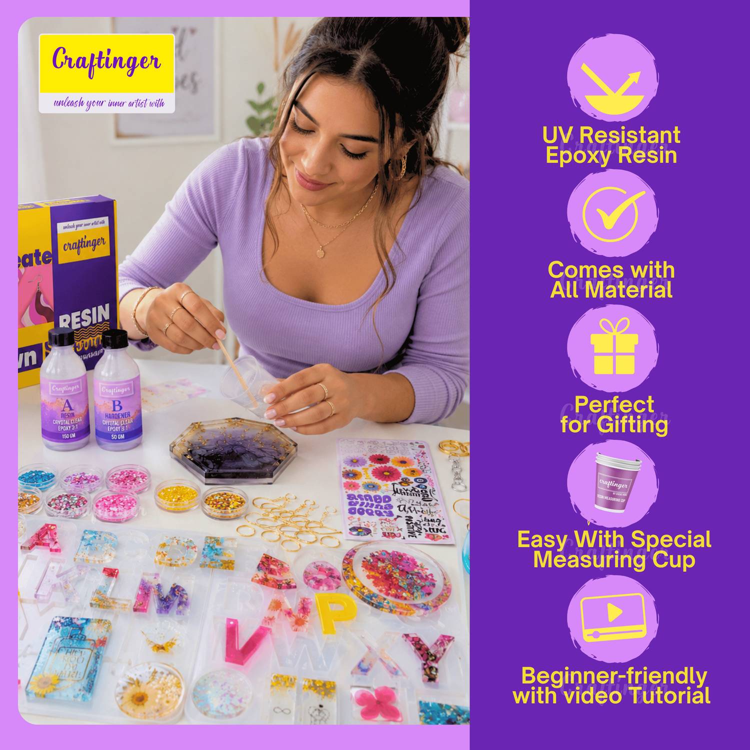 Craftinger Resin Art Keychain Coaster Earring Kit 200gm - Image 4