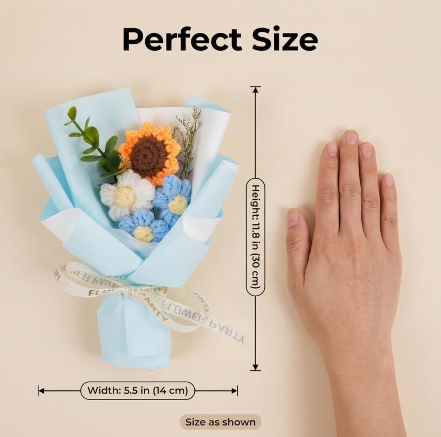 Image of MPROW Handmade Crochet Sunflower Bouquet Knitted Artificial Flowers with Green Foliage Blue Sunflower Artificial Flower