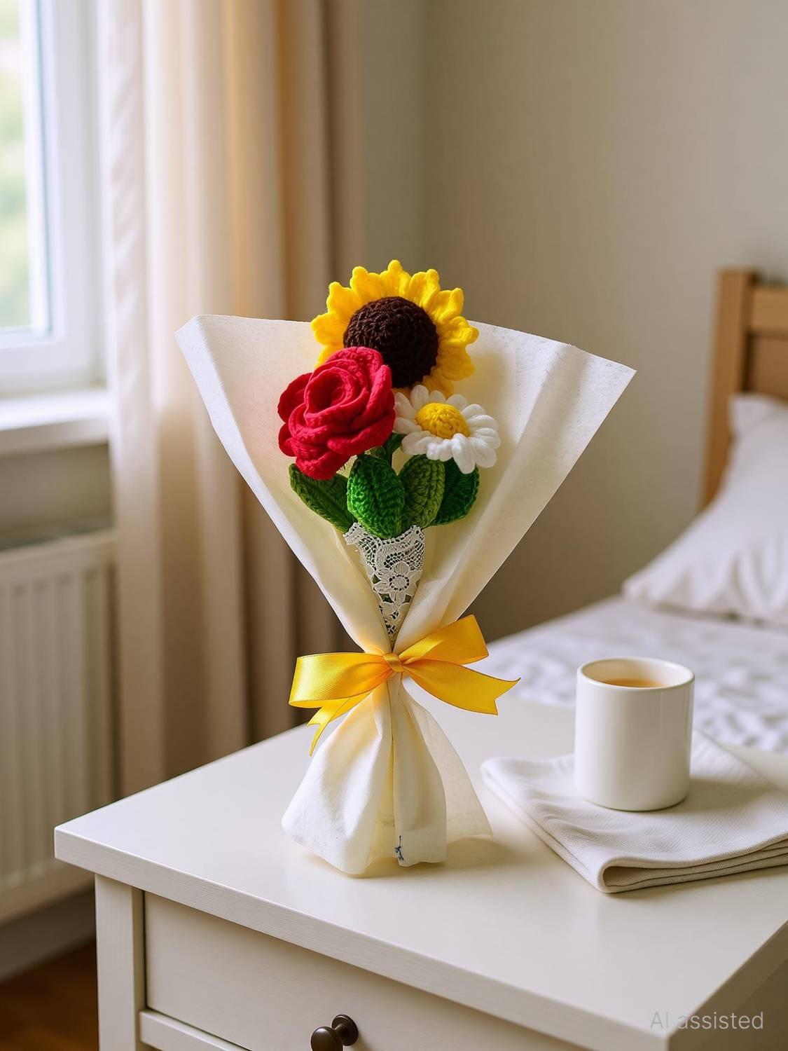 byyournaaz rose and white flower bouquet Yellow Sunflower Artificial Flower