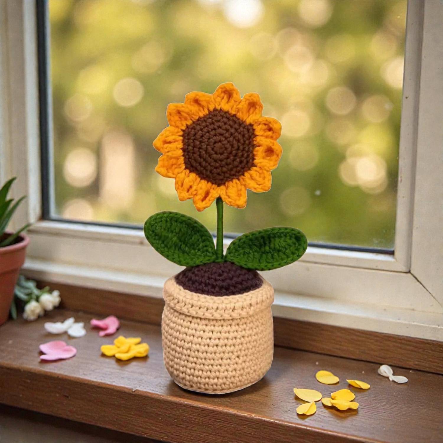 Brovion Handcrafted Crochet Sunflower with Pot – Valentine’s Gifting & Home Decor Multicolor Sunflower Artificial Flower