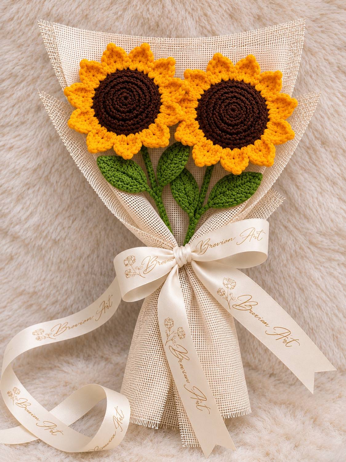 Brovion Art Handmade Crochet Sunflower Bouquet Artificial Flower for Home & Gift Multicolor Sunflower Artificial Flower