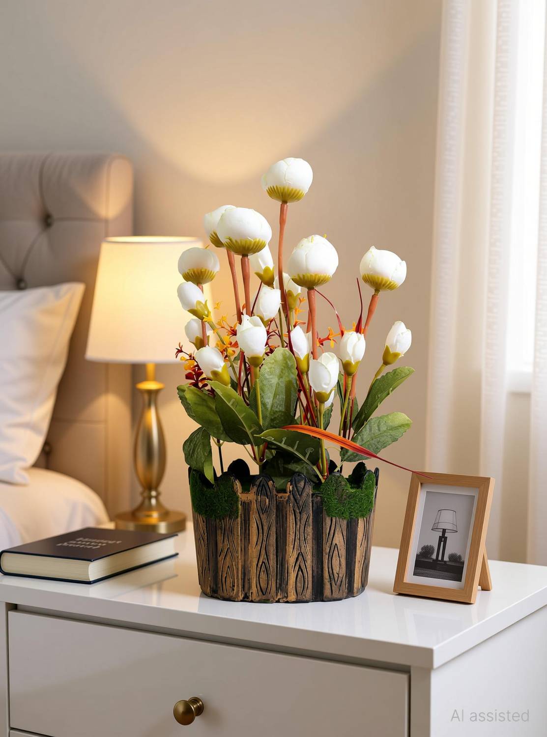 KanRaj White Tulips Artificial Flower with Pot