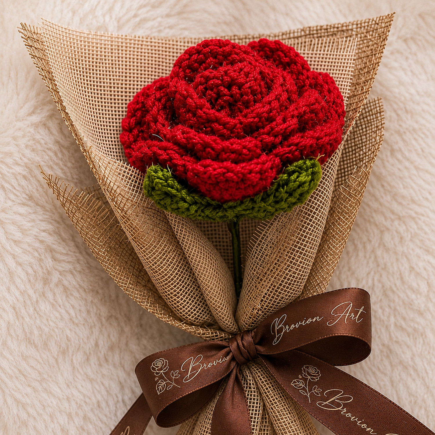 Image of Brovion Art Crochet Red Rose Bouquet - Handmade Crochet Flower | Artificial Rose Gift Decor Multicolor Rose Artificial Flower
