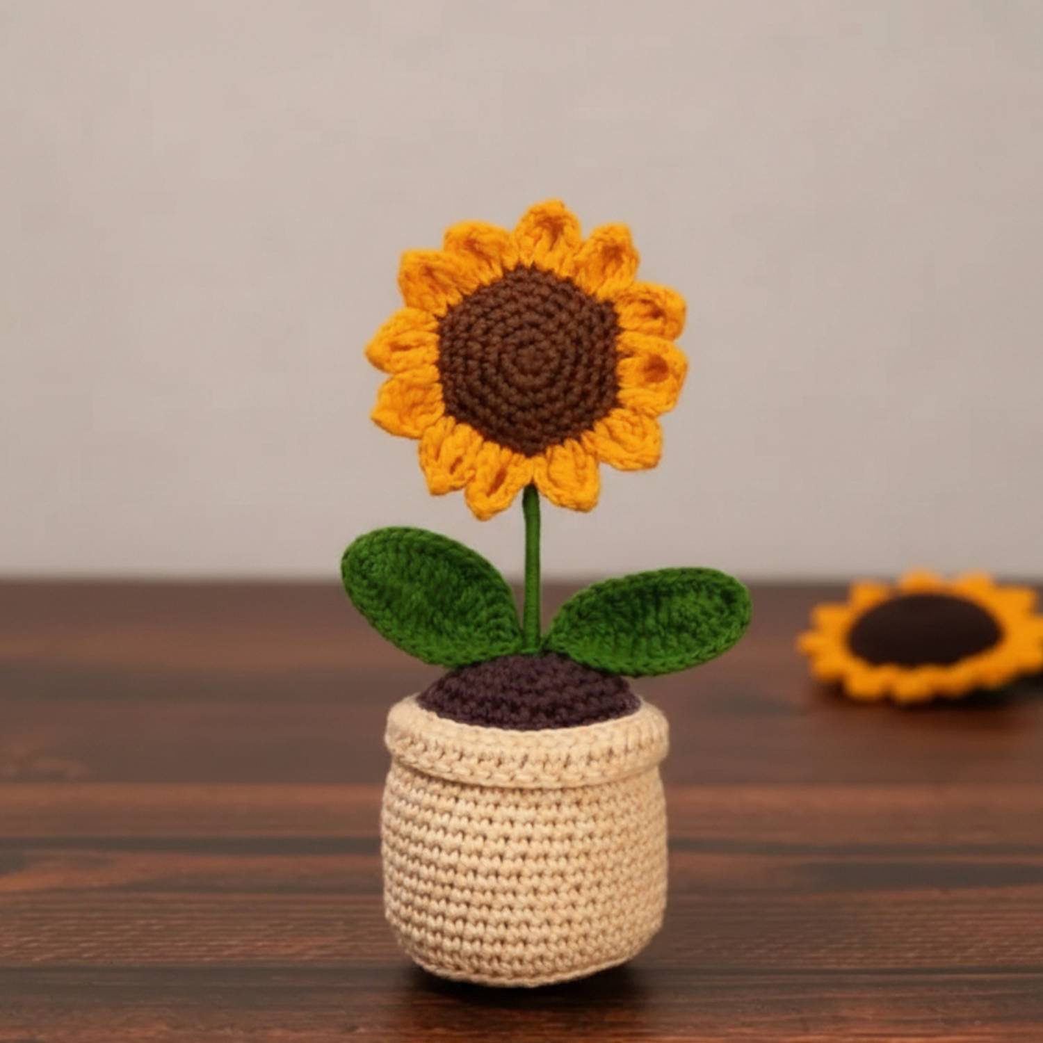 Brovion Art Handmade Crochet Sunflower in Pot | Perfect Valentine's Day Gift for Him/Her Multicolor Sunflower Artificial Flower