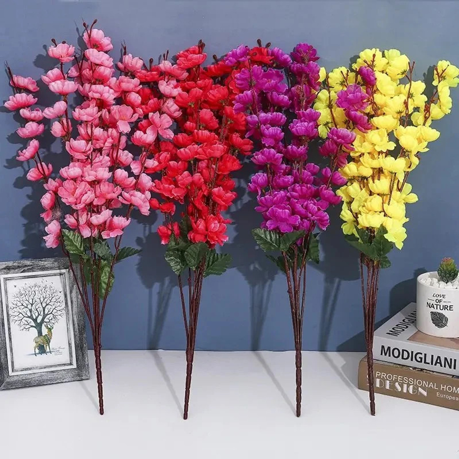 Image of well art gallery Artificial Blossom Flower Multicolor Decorative Floral Bunch for Home & Events Multicolor Peach Blossom Artificial Flower