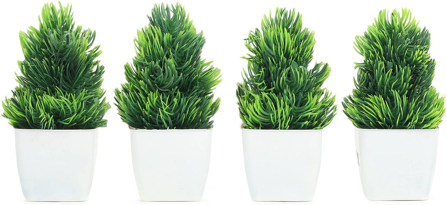 ADIRSA Artificial Mini Bonsai Plants Faux Green Grass with Pots Green Wild Flower Artificial Flower with Pot
