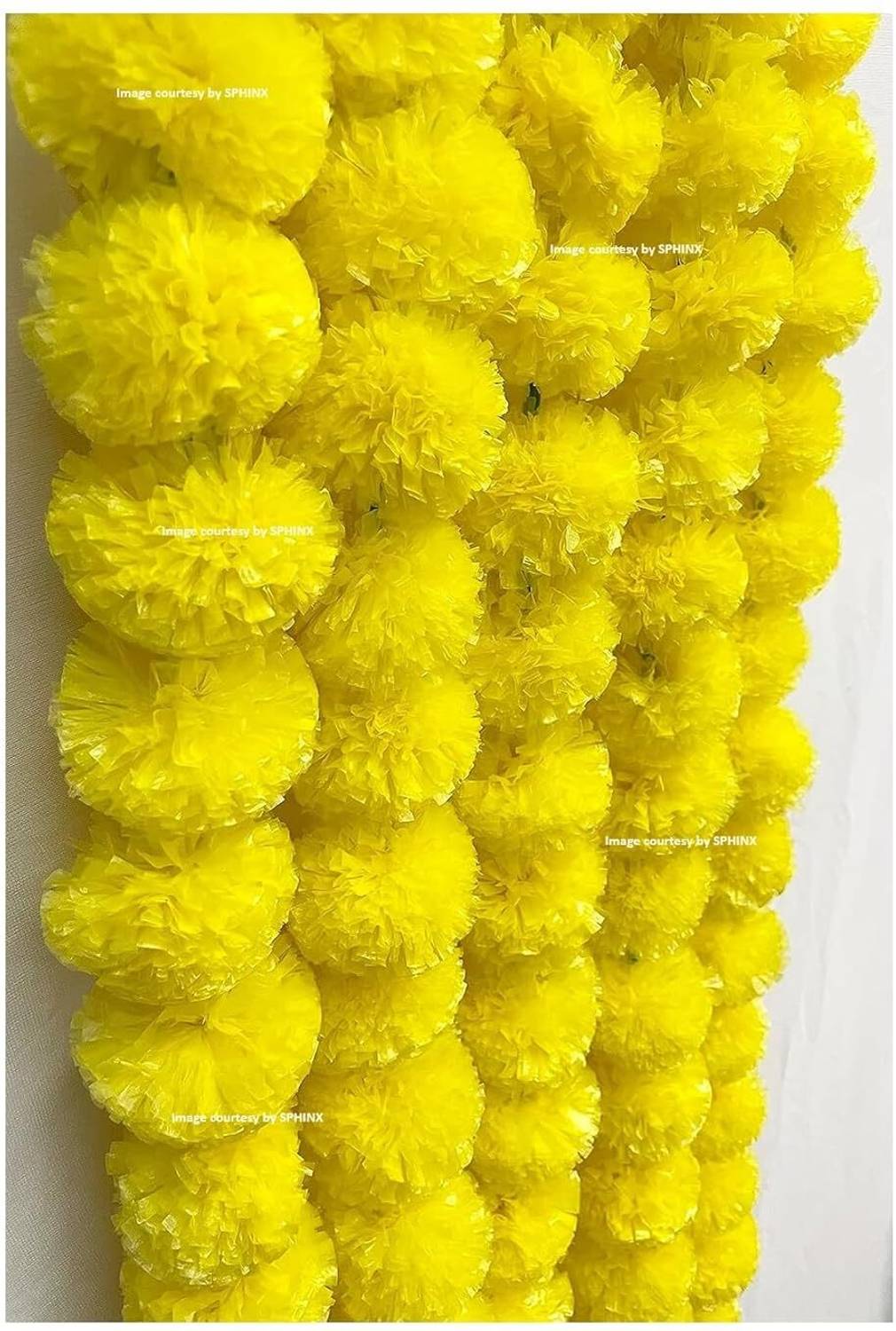 Sauran Yellow Marigold Artificial Flower Pack of 10 - Image 4