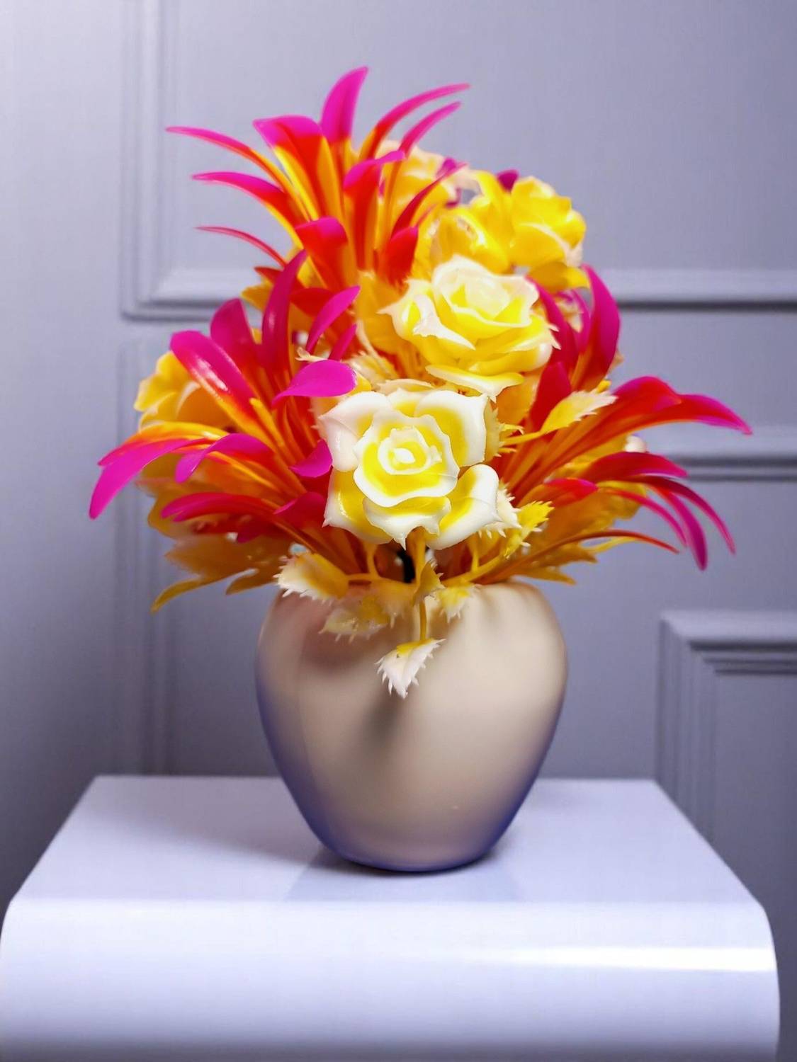 oms Artificial Rose Flower Pot Apple Shaped for Your Home Decorat