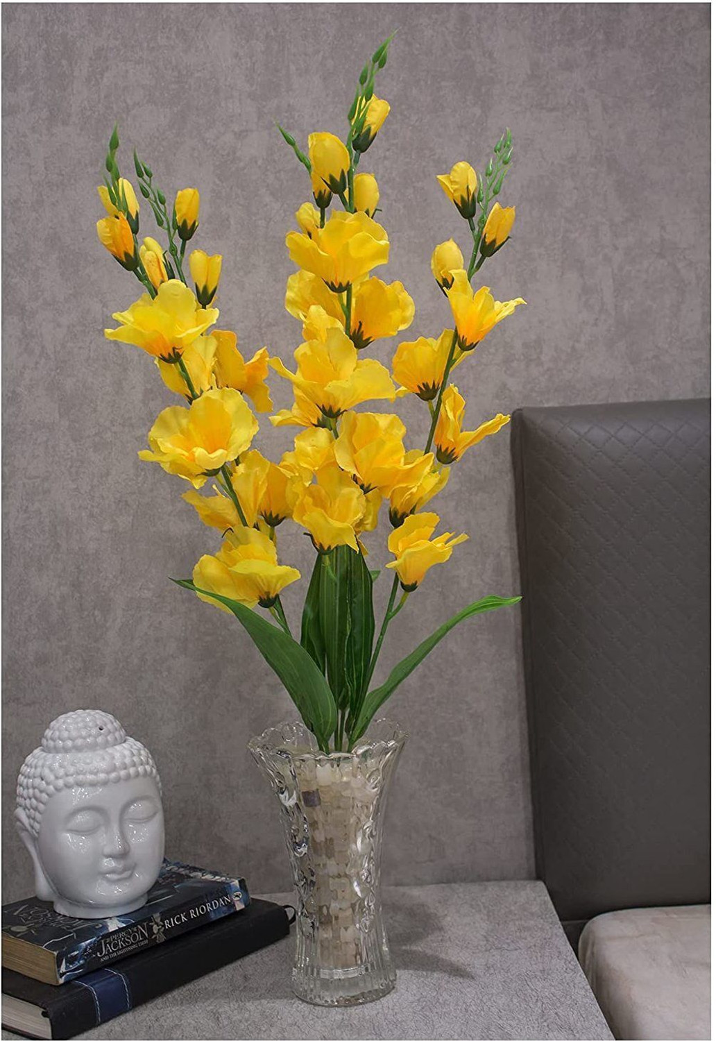 Image of flowershub Artificial Gladiolus Flower Bunch Without Pot (Pack of 1) Yellow Gladiolus Artificial Flower