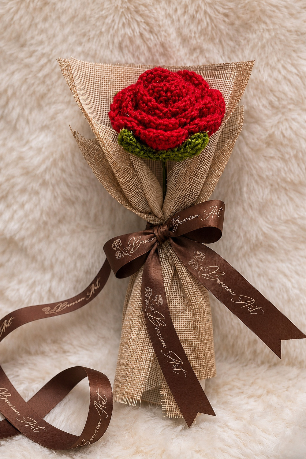 Image of Brovion Art Crochet Red Rose Bouquet - Handmade Crochet Flower | Artificial Rose Gift Decor Multicolor Rose Artificial Flower