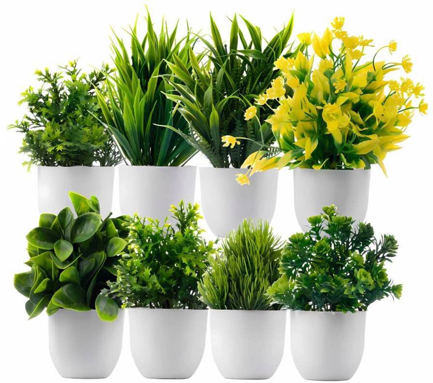 Ryme Set Of 8 Artificial Plants With Pot/Vase For Home Decoration