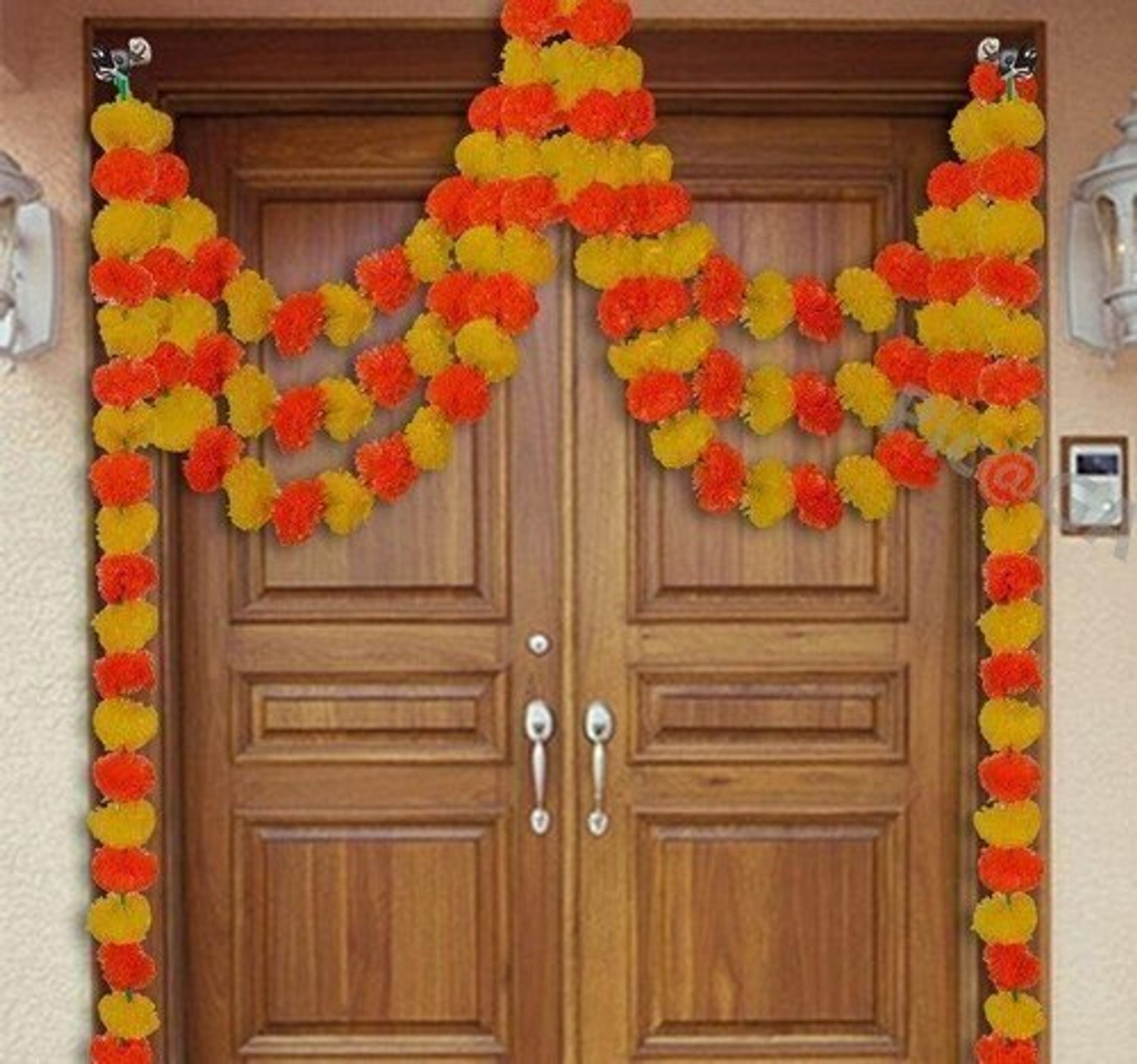 Image of Charmfest Home Decor Orange, Yellow Marigold Artificial Flower (60 cm, Pack of 5, Garlands)
