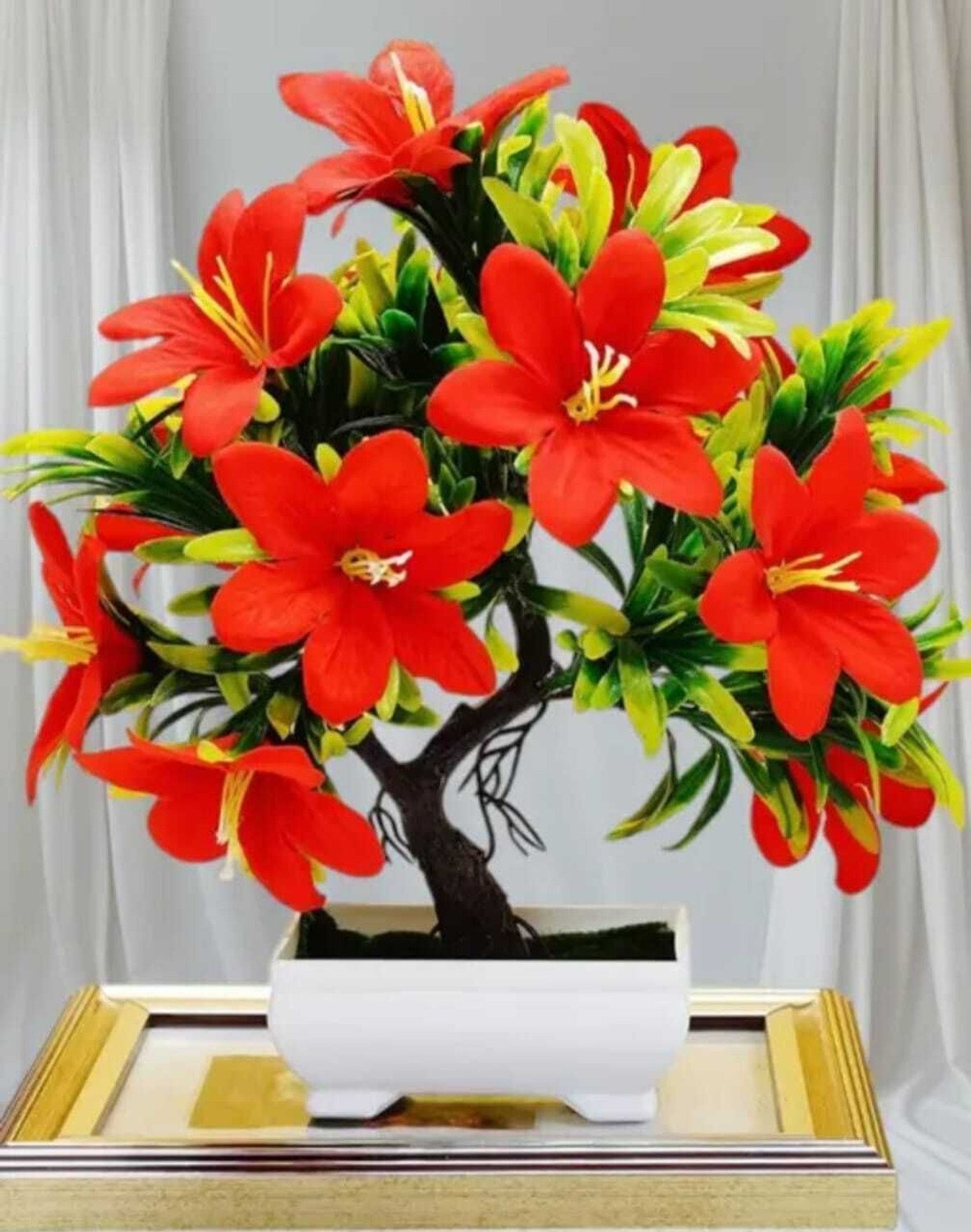 Image of GudiyaEnt Artificial Lily Flower With Tub Pot (Pack of 1 ) Red Lily Artificial Flower with Pot