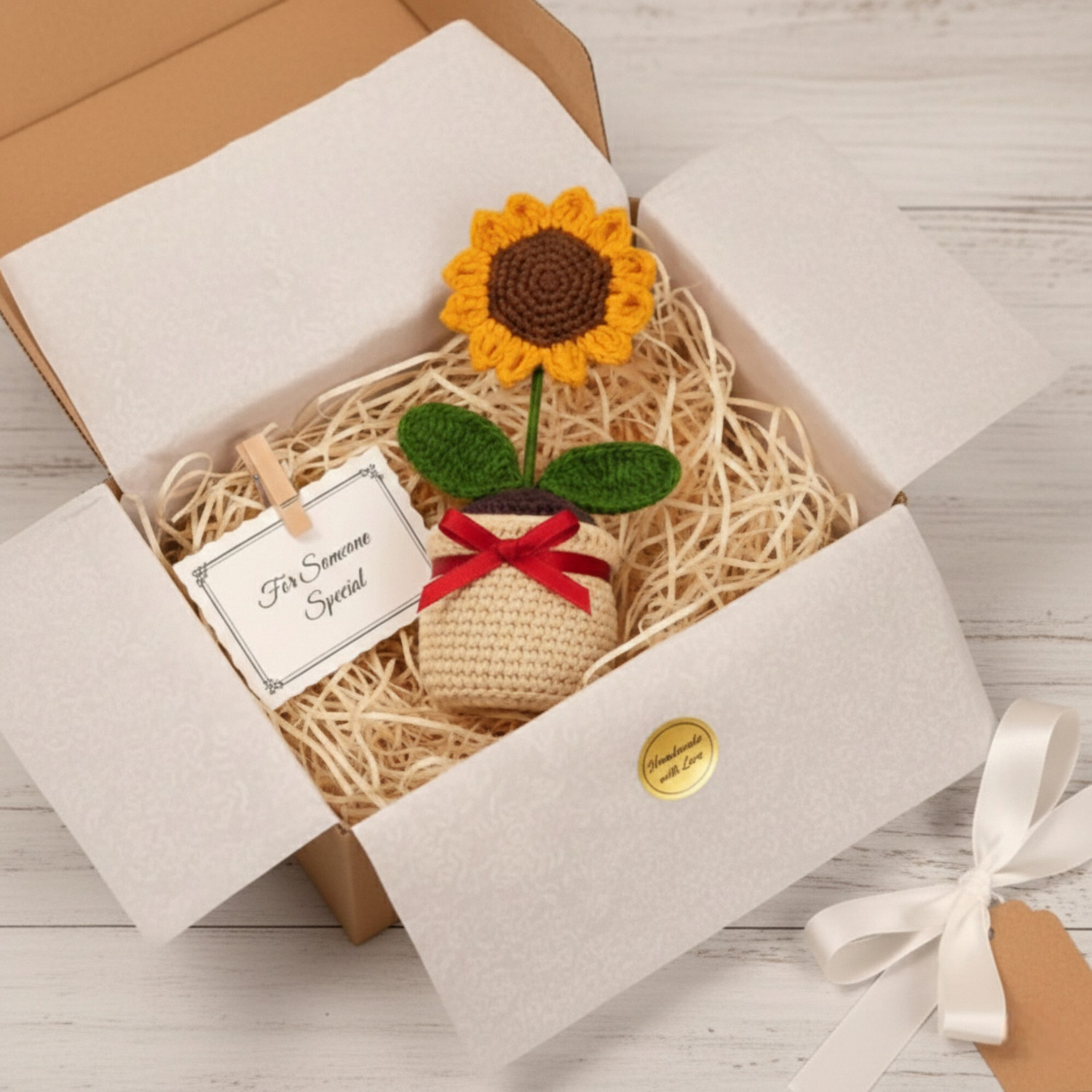 Image of Brovion Art Handmade Crochet Sunflower Pot | Best Rakhi Gift for Sister | Cute Flower Multicolor Sunflower Artificial Flower