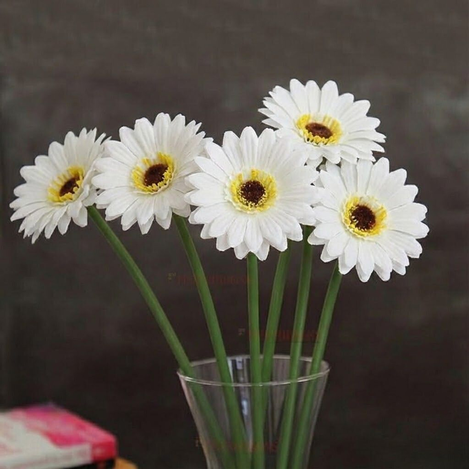 Image of VENSA KINS Artificial Gerbera Flower Bunch White Gerbera Artificial Flower
