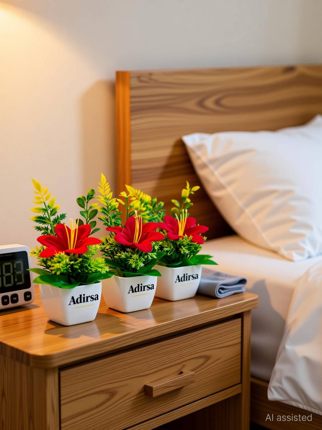 ADIRSA Artificial Red Lily Flowers with Pot (Set of 4) | Decorative Indoor Plants Bonsai Wild Artificial Plant with Pot