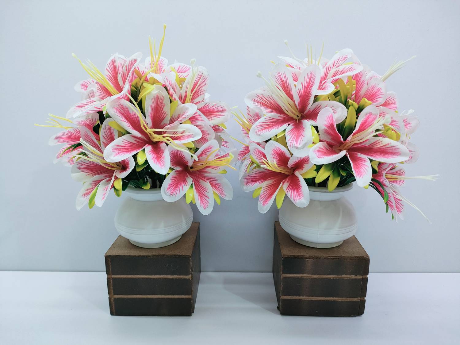 ADIRSA Artificial RED Lily Flower | Faux Flower Plant for Home Office Decor Red, White Lily Artificial Flower with Pot