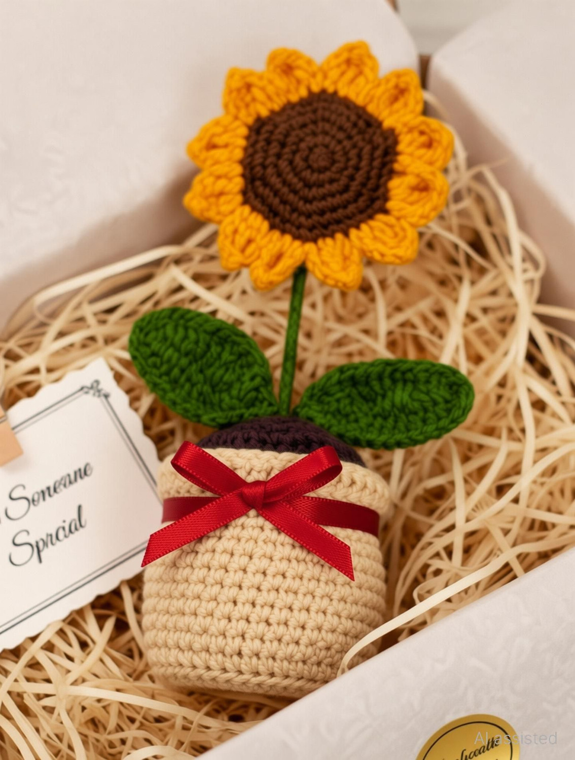Image of Brovion Art Handmade Crochet Sunflower Pot | Best Rakhi Gift for Sister | Cute Flower Multicolor Sunflower Artificial Flower