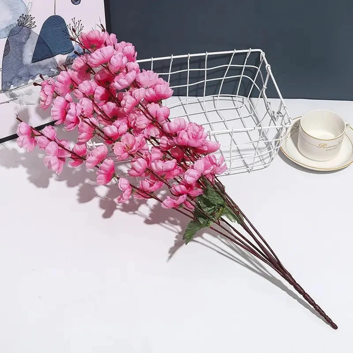 Image of well art gallery Artificial Blossom Flower Multicolor Decorative Floral Bunch for Home & Events Multicolor Peach Blossom Artificial Flower