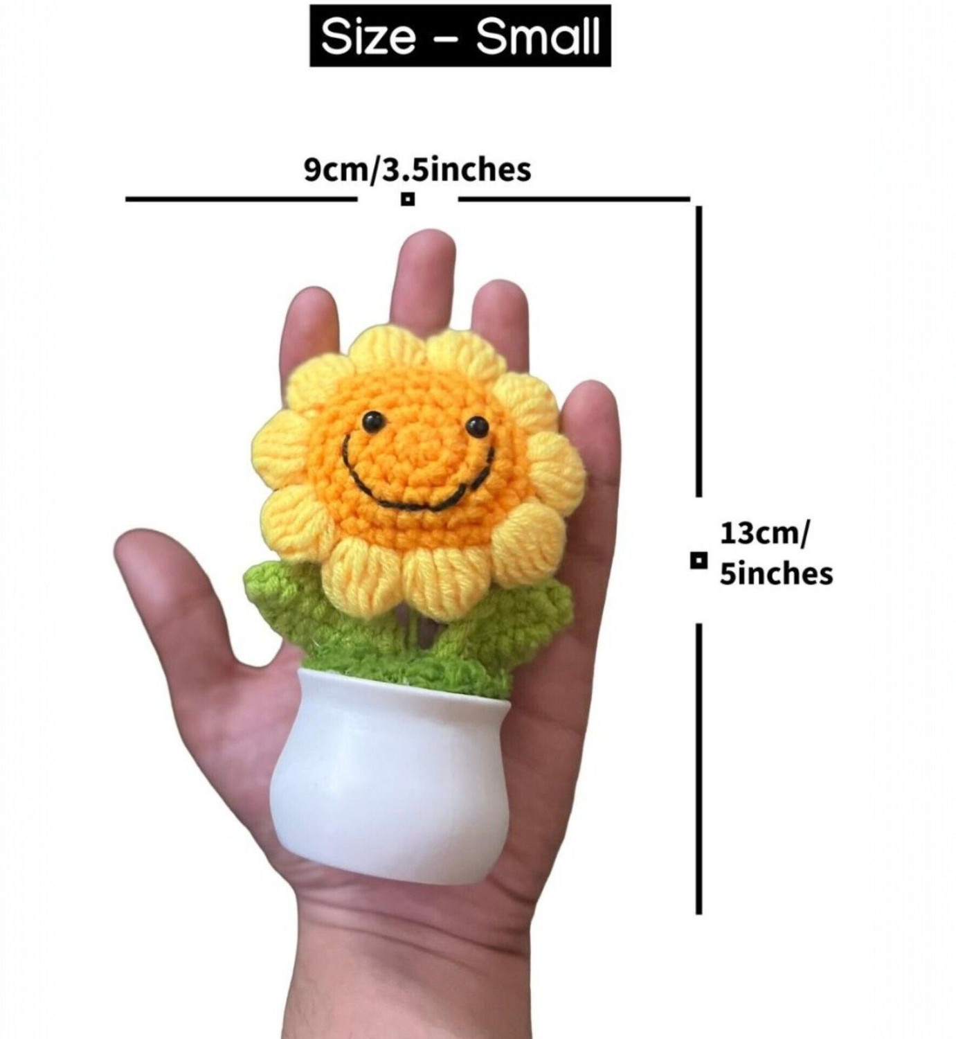 Image of VENSA KINS Crochet Smiley Pot Handmade Knitted Flower with Ceramic Pot Yellow Sunflower Artificial Flower with Pot