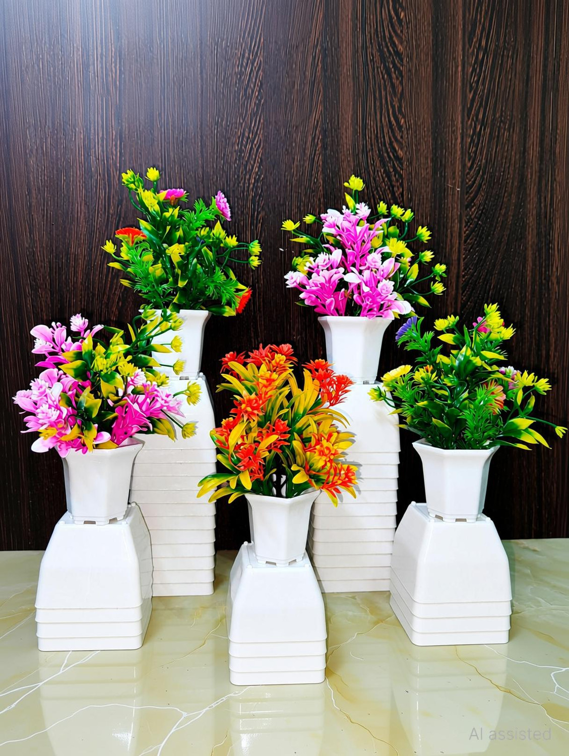 Image of Jaymaa Collection Multicolor, Orange Wild Flower Artificial Flower with Pot