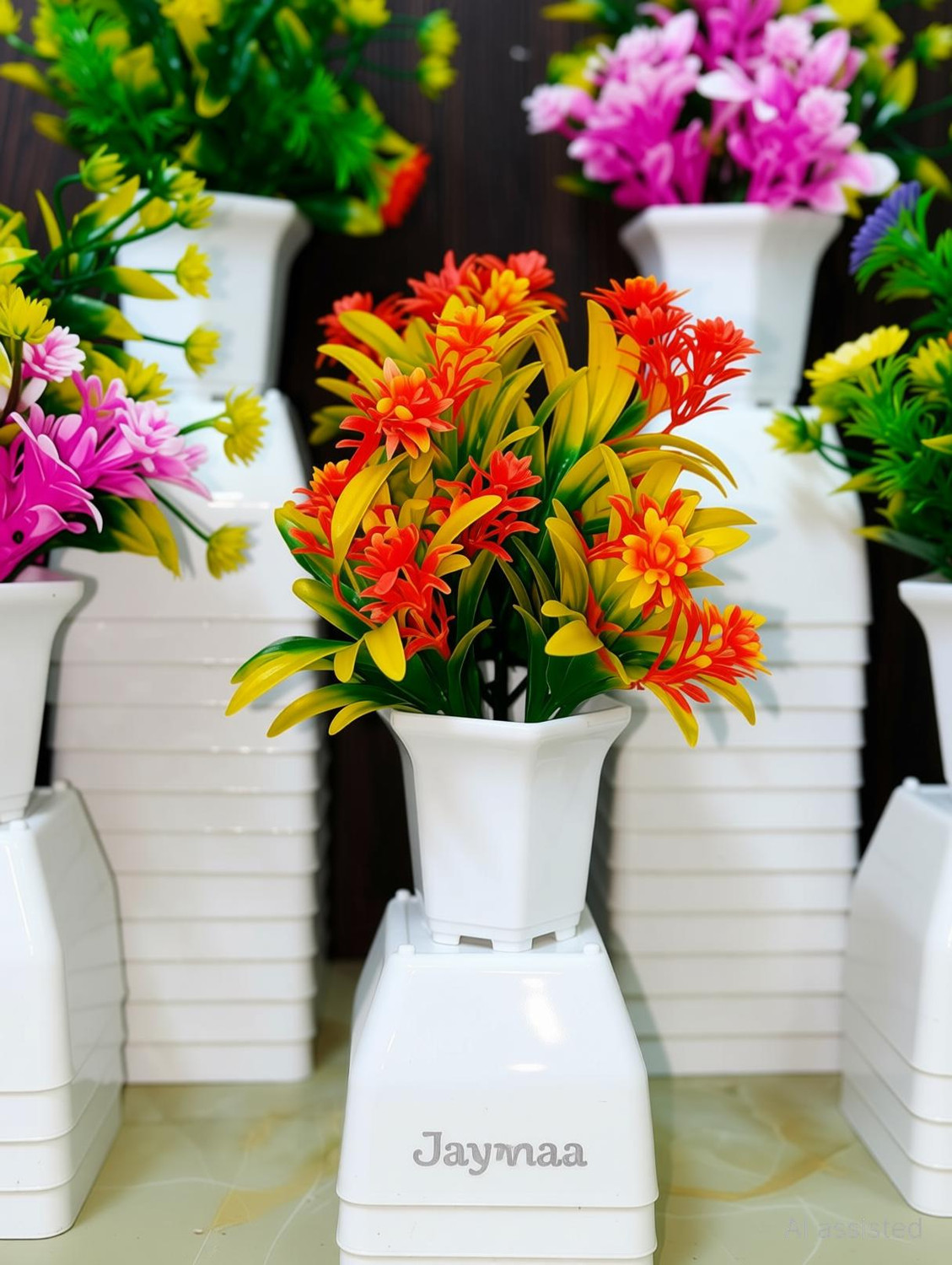 Image of Jaymaa Collection Multicolor, Orange Wild Flower Artificial Flower with Pot
