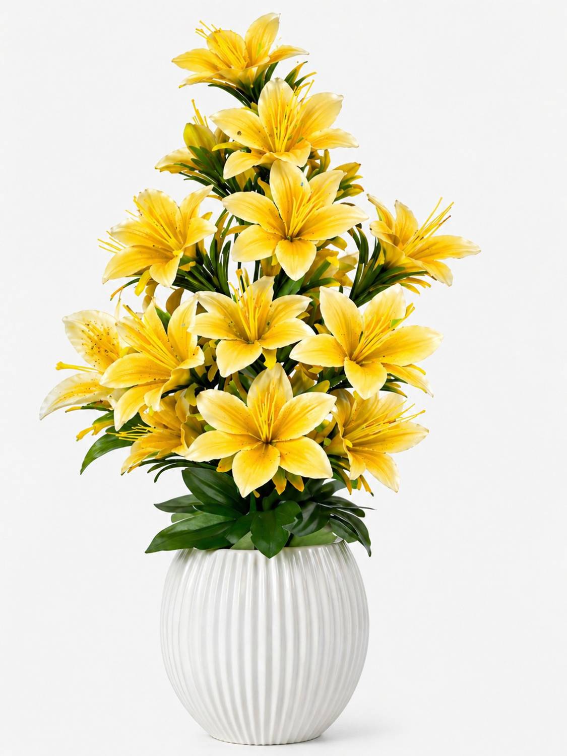 AartPush Yellow Lily Artificial Flower  with Pot