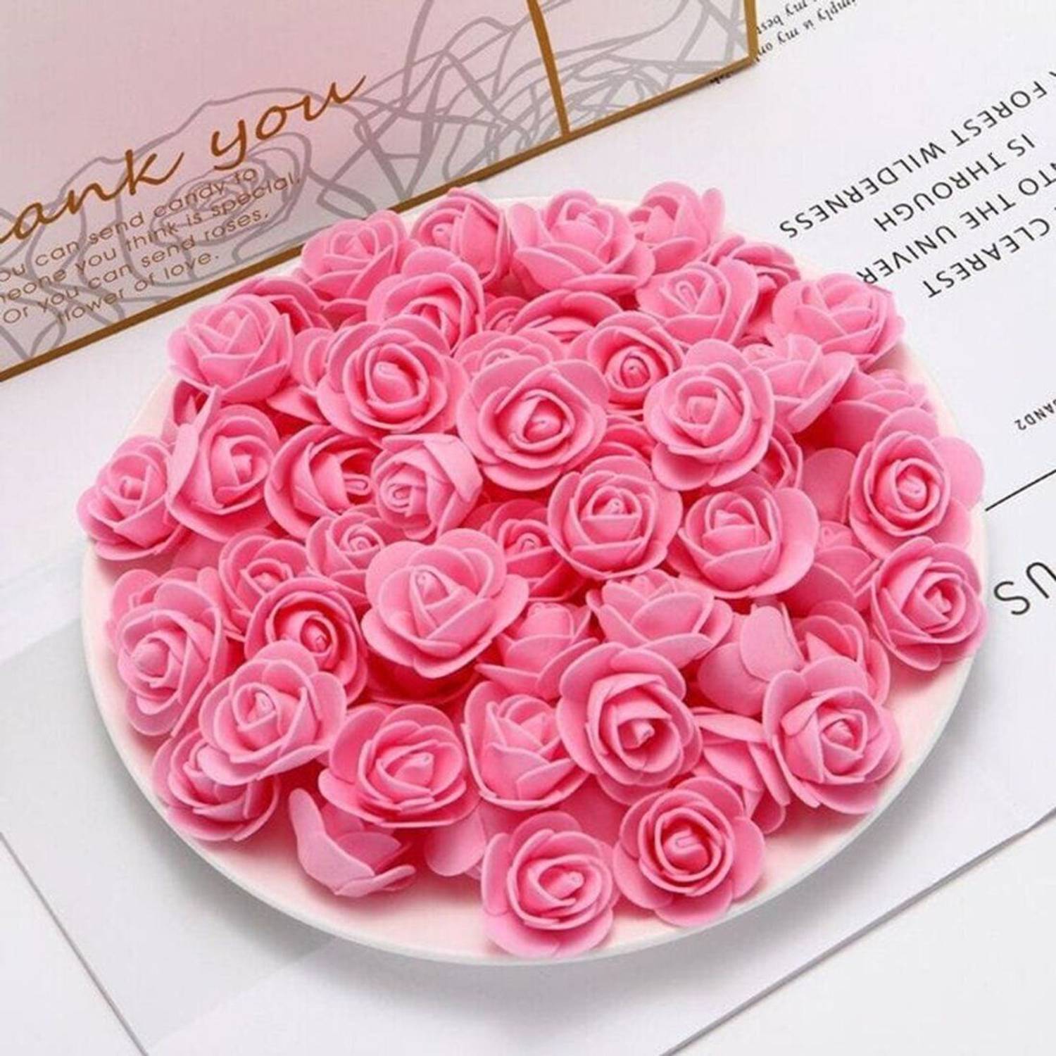 Nilam 100 Pcs Pink & White Foam Roses - Image 5