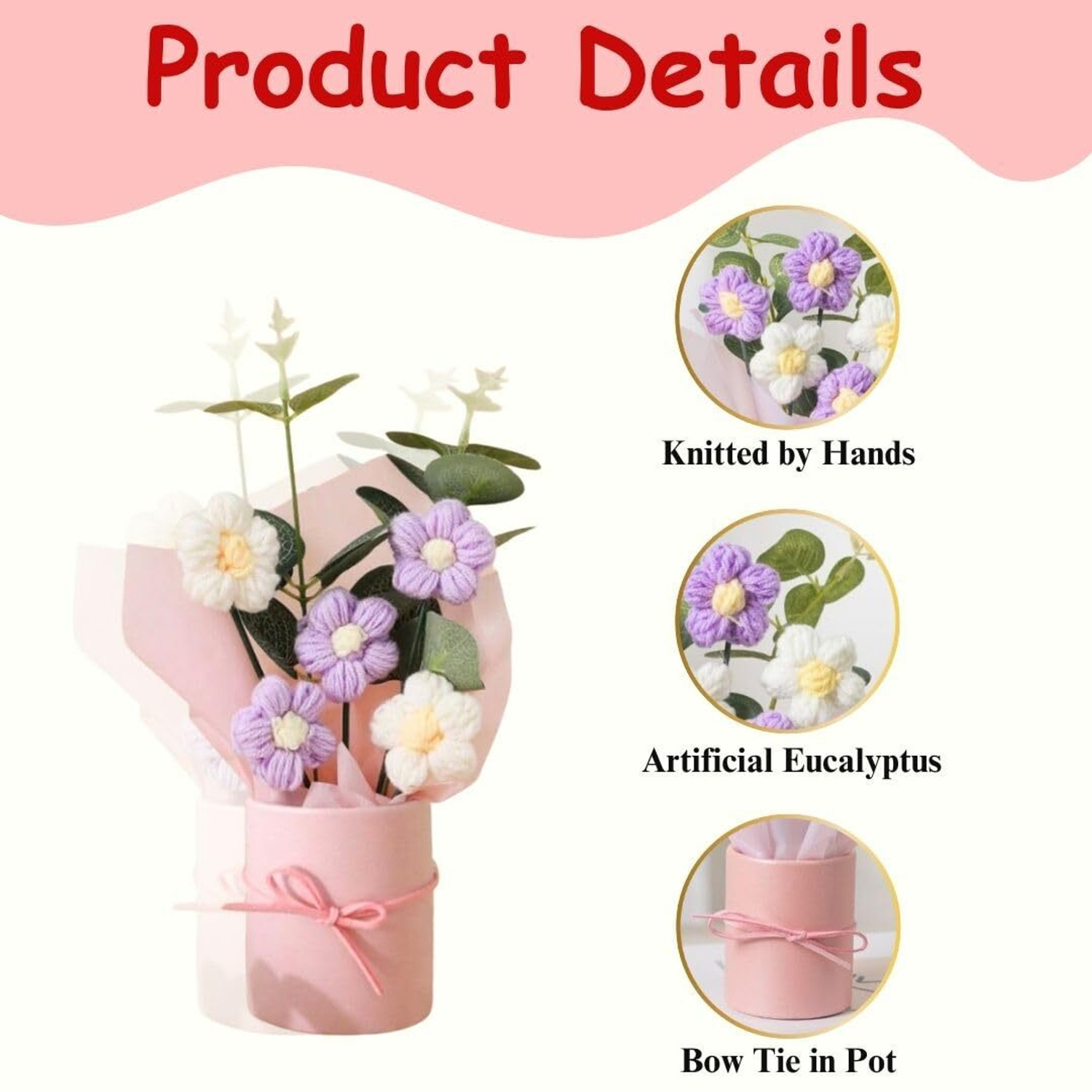 Image of LANLOY Crochet Bouquet | Handmade Knitted Flowers for Decor & Gifting Multicolor Daisy Artificial Flower with Pot