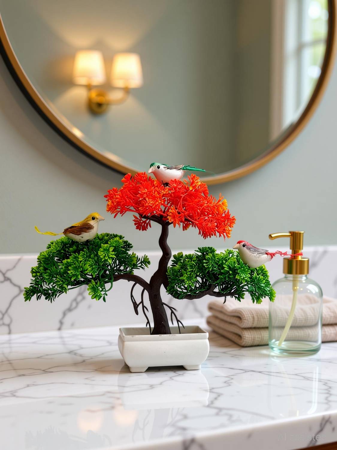CARNIVAL Leaf Clover Plants for Bathroom Home Office Desk Decor, Small Artificial Faux Greenery for Farmhouse Orange Dried Sticks Artificial Flower  with Pot