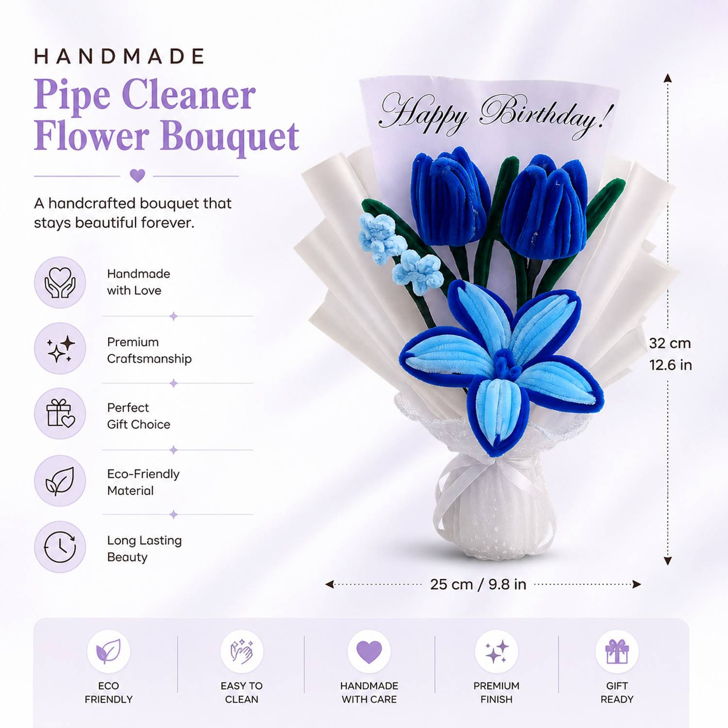 Trendwale Blue Lily, Tulips Artificial Flower Bouquet - Image 5
