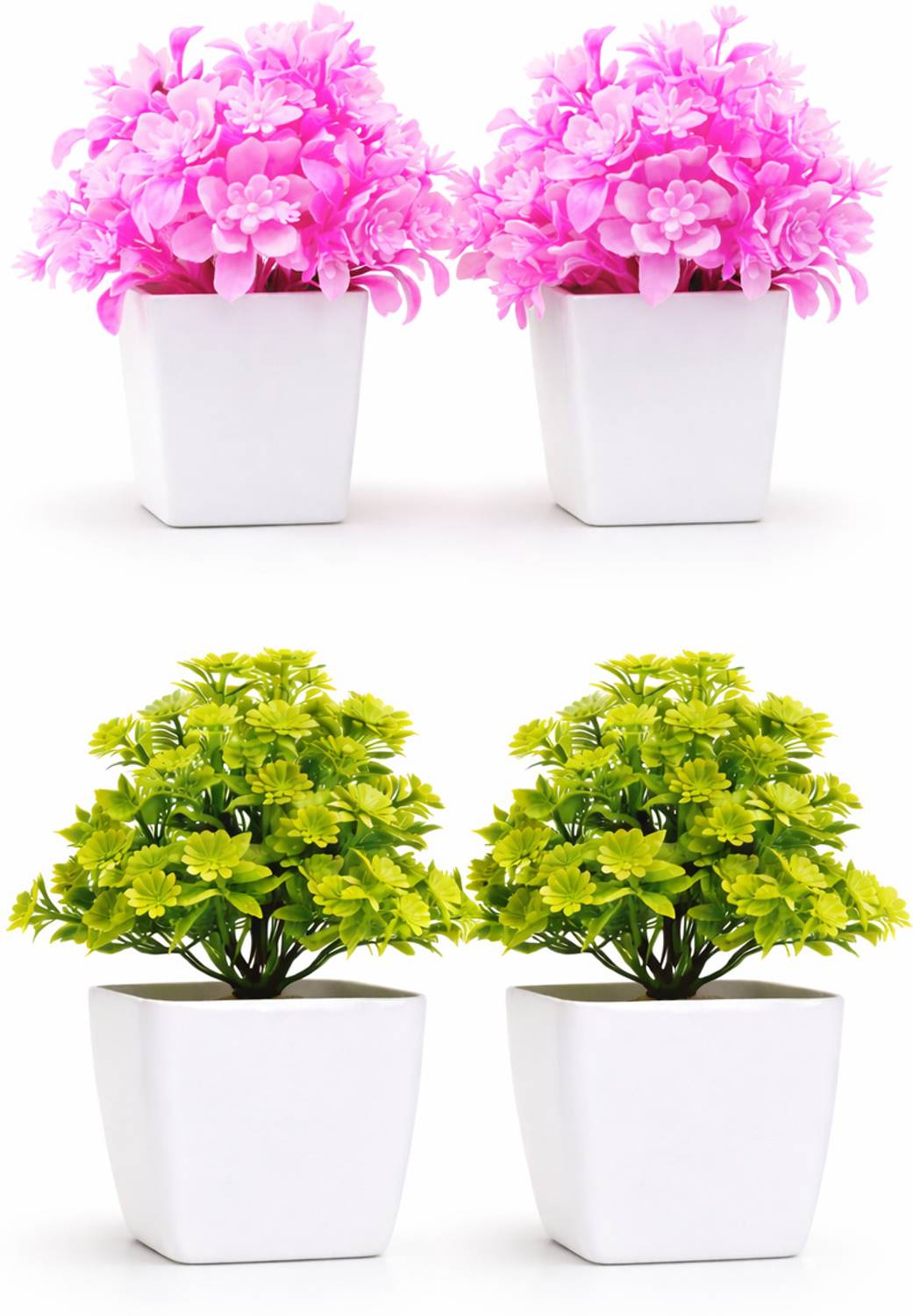 ansari brothers Artificial-Small Pink and Green flower whit pot Pack of 4 Pink, Green Peony, Gladiolus, Magnolia, Wild Flower Artificial Flower with Pot