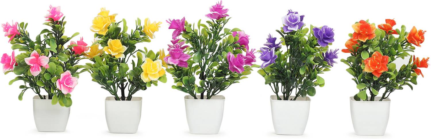 ADIRSA Stylish Looking multicolor Color Decorative Piece Rose Flower Set Multicolor Wild Flower Artificial Flower with Pot