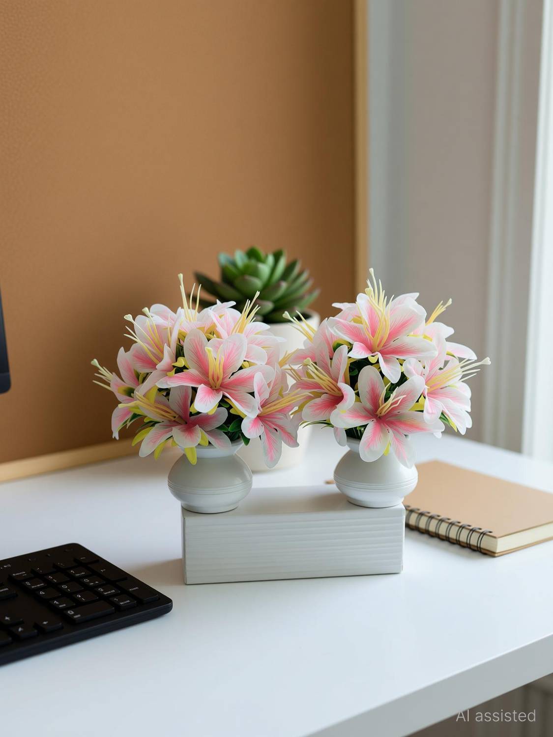ADIRSA Artificial PINK Lily Flower | Faux Flower Plant for Home Office Decor Pink, White Lily Artificial Flower with Pot