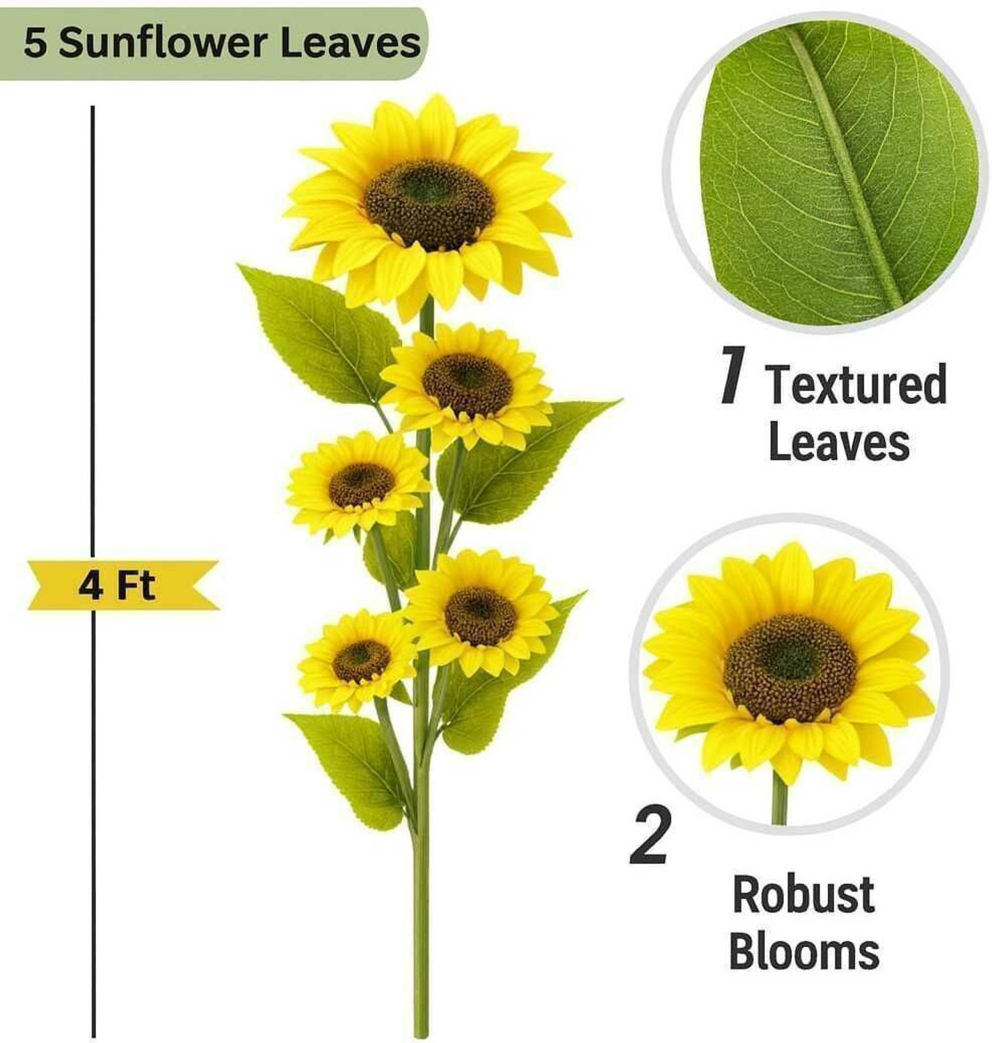 Image of Priyam shopping hub Large Artificial Big Size Yellow Sunflower Single Stick for Home,Office Decor Yellow Sunflower Artificial Flower