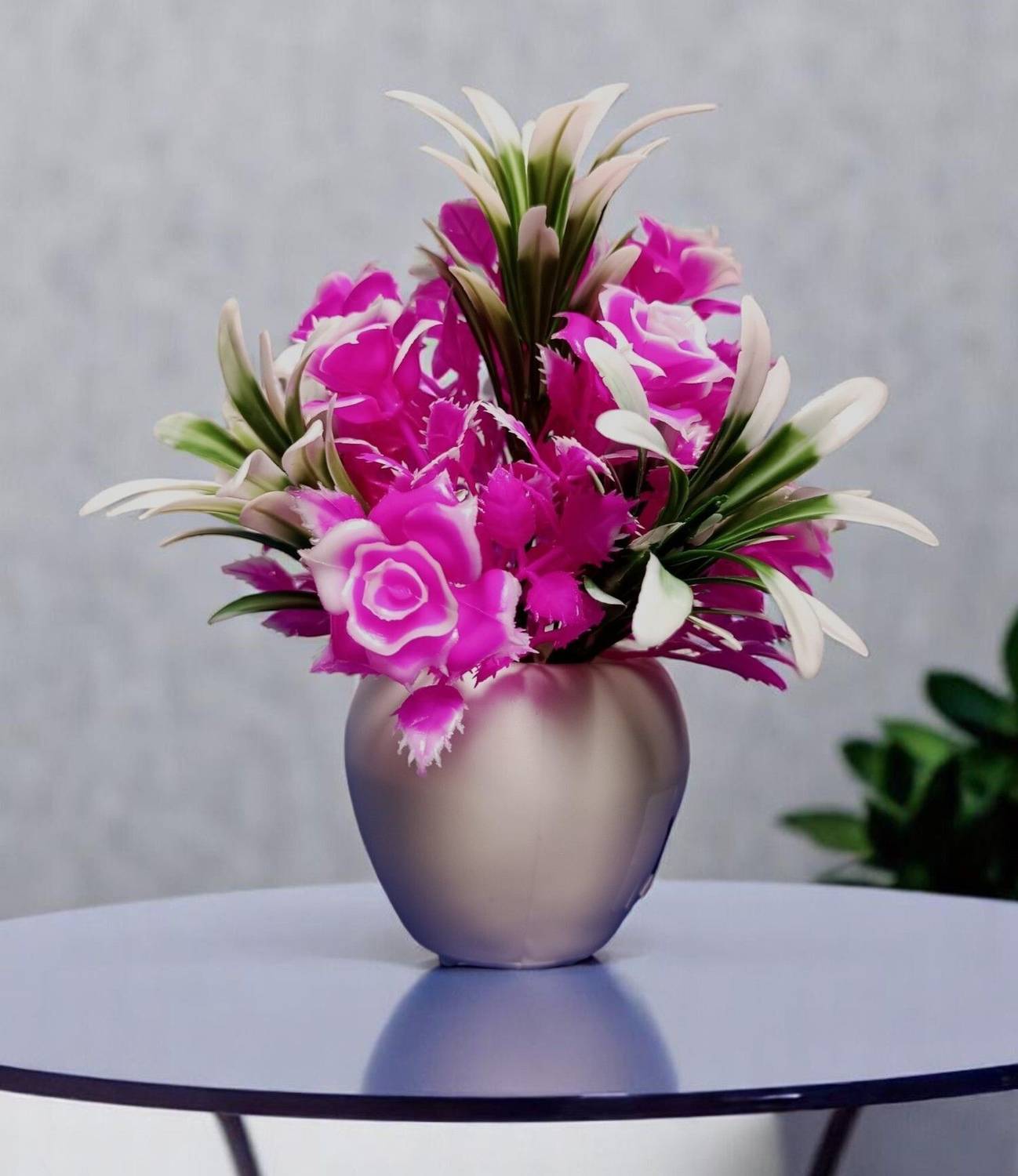 oms Artificial Rose Flower Pot Apple Shaped for Your Home Decorat