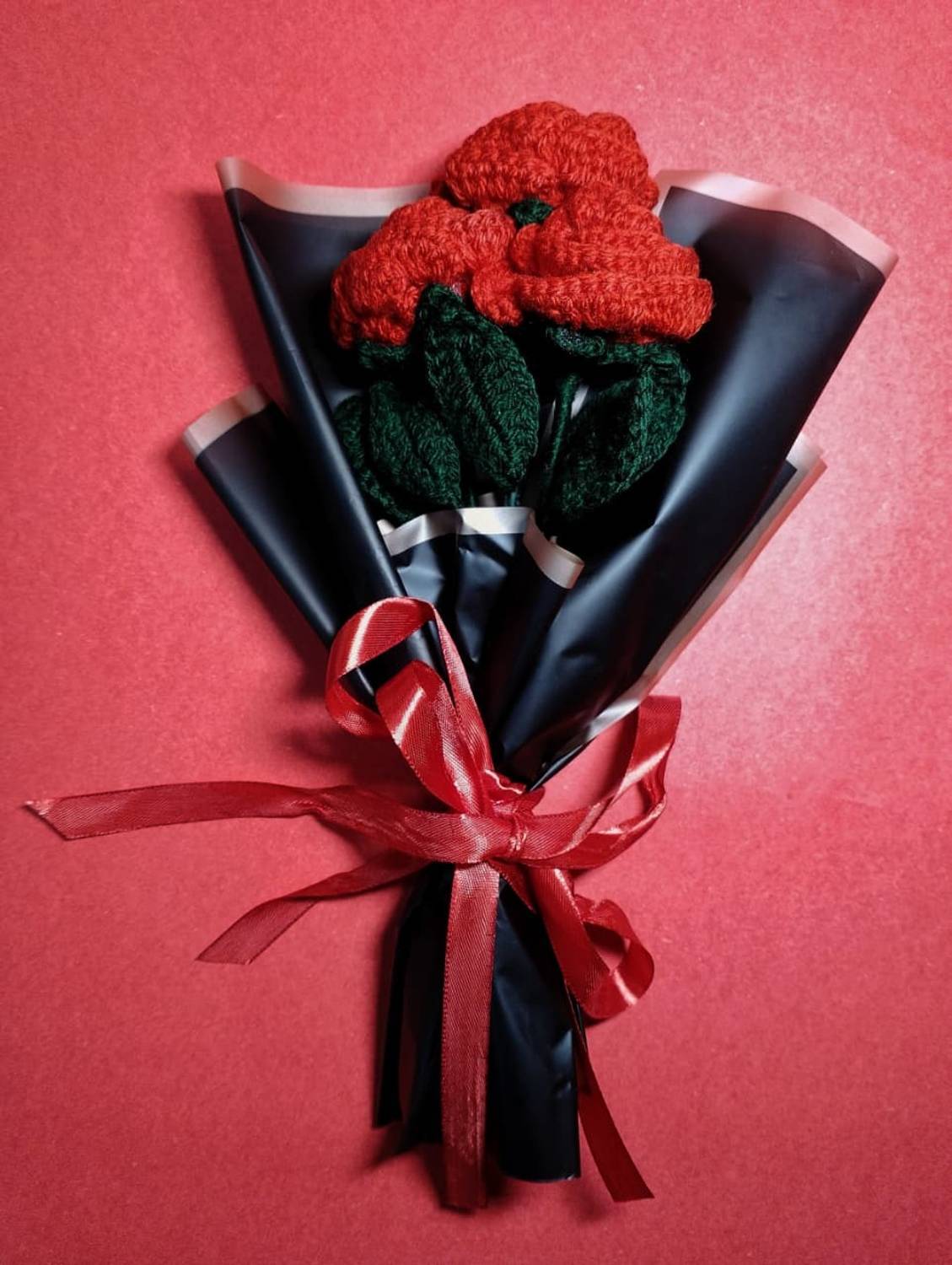 byyournaaz red rose black bouquet, artificial flowers, Crochet Red Rose, Lily Artificial Flower