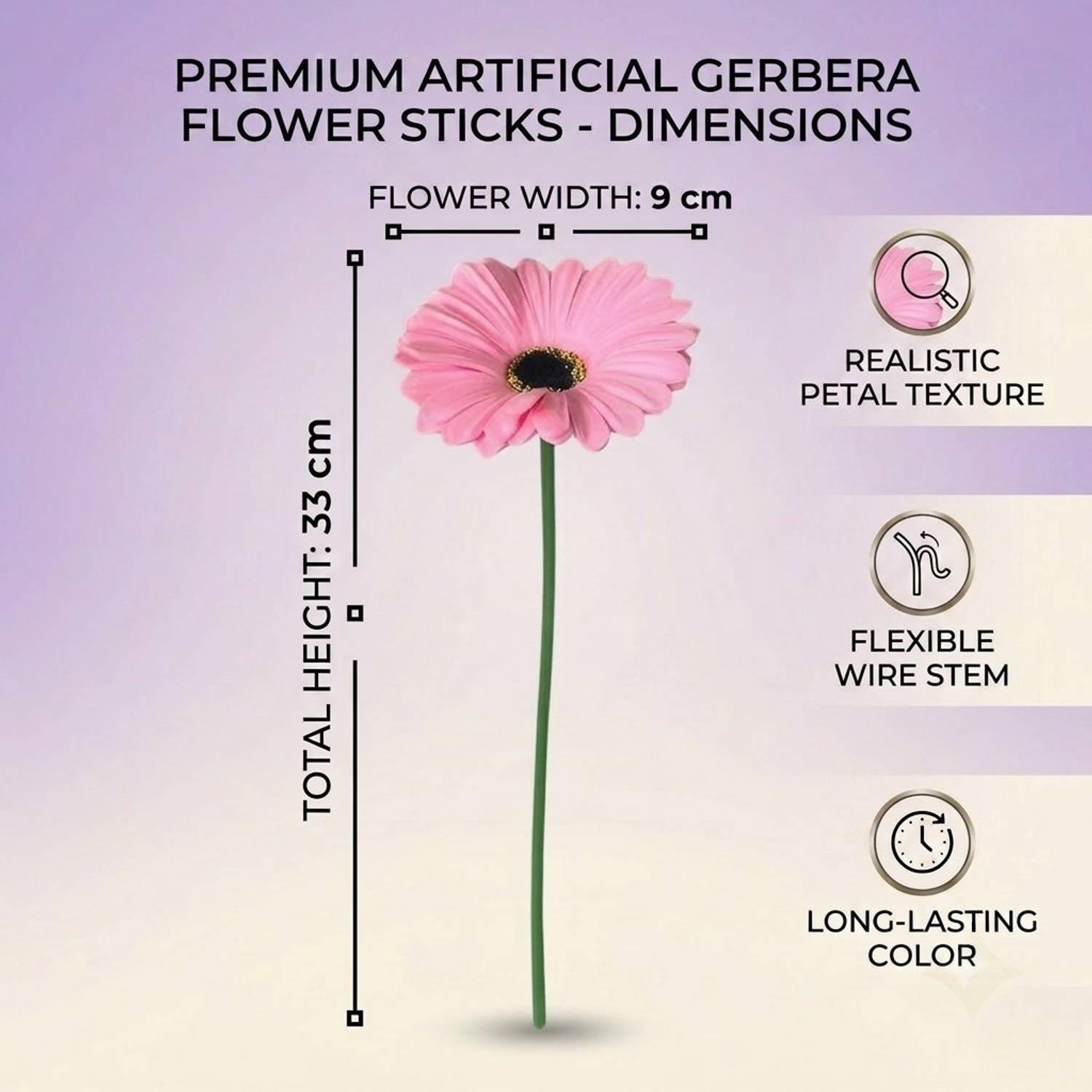 VENSA KINS Artificial Gerbera Flower Bunch Pink - Image 3