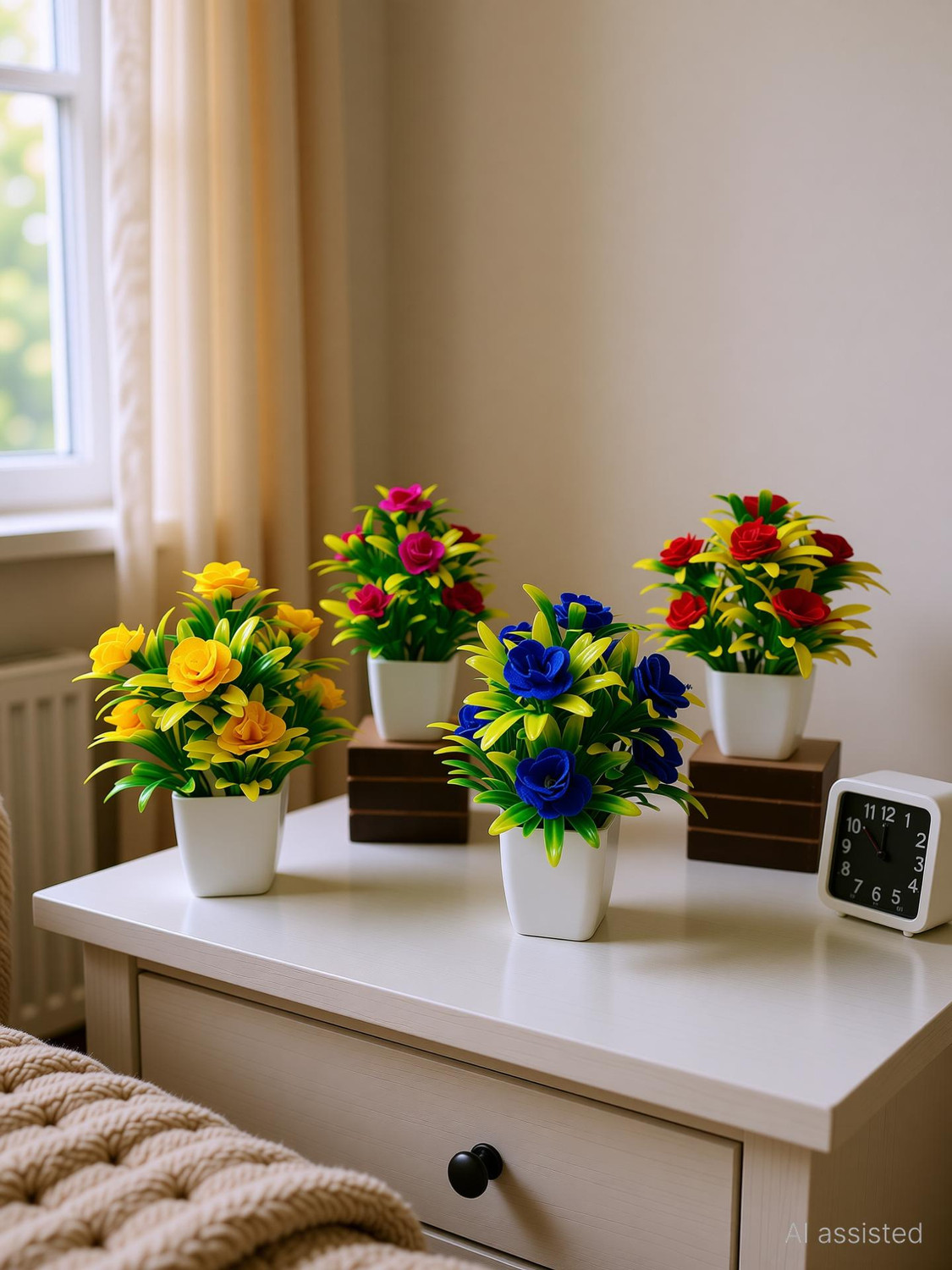 Image of ADIRSA artificial flowers Stylish Looking Mix Color Decorative Piece Rose Flower Set Bonsai Wild Artificial Plant with Pot