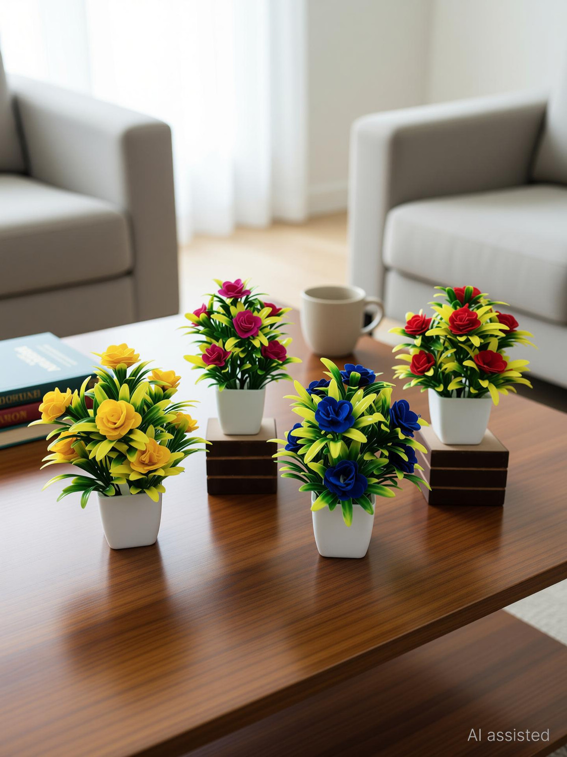 Image of ADIRSA artificial flowers Stylish Looking Mix Color Decorative Piece Rose Flower Set Bonsai Wild Artificial Plant with Pot