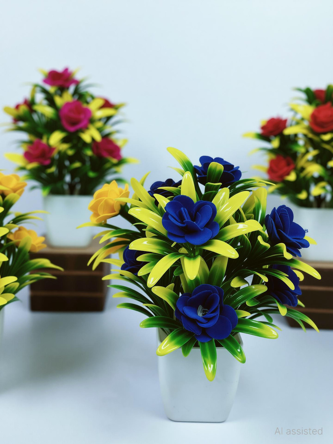 Image of ADIRSA artificial flowers Stylish Looking Mix Color Decorative Piece Rose Flower Set Bonsai Wild Artificial Plant with Pot