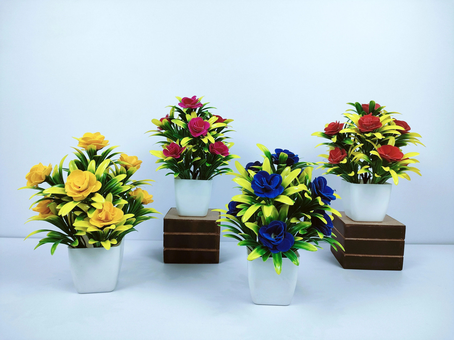 Image of ADIRSA artificial flowers Stylish Looking Mix Color Decorative Piece Rose Flower Set Bonsai Wild Artificial Plant with Pot