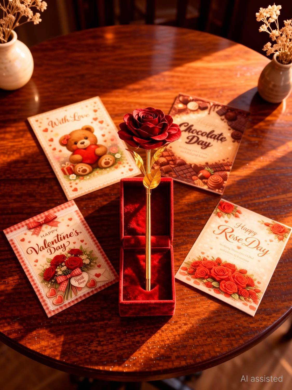 Bruncha Artificial Metal Rose Flower with 4 card set Red Rose Artificial Flower