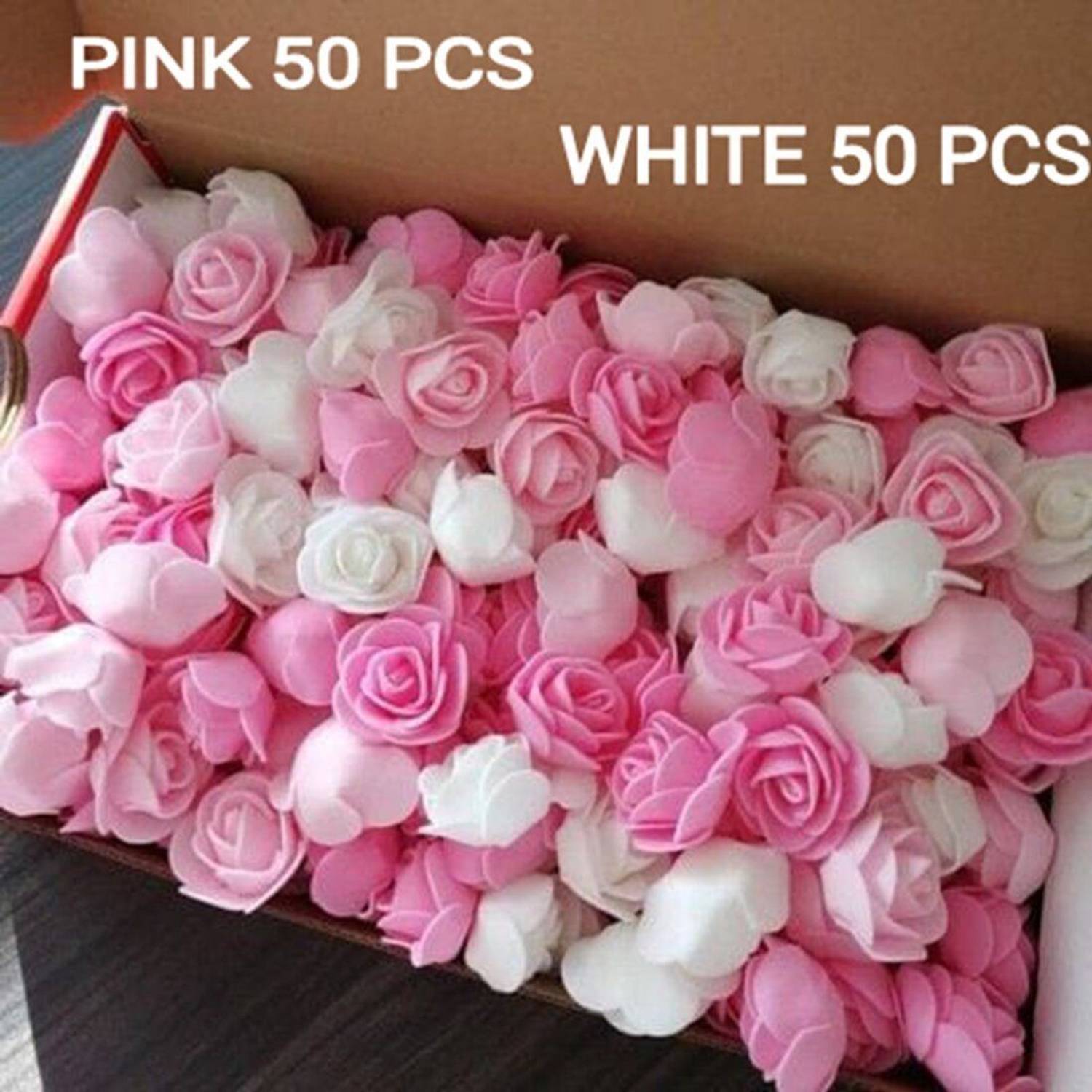 Nilam 100 Pcs Pink & White Foam Roses - Image 3